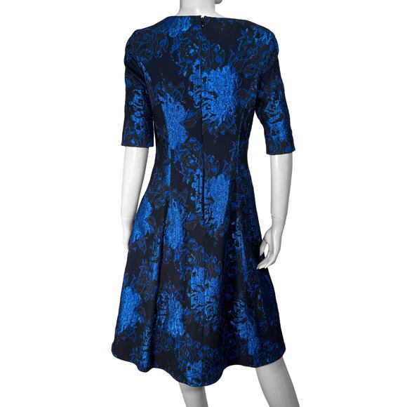 Teri Jon Metallic Jacquard Cocktail Dress, Fit & Flare, Floral, Half Sleeve | 8 - Picture 3 of 11
